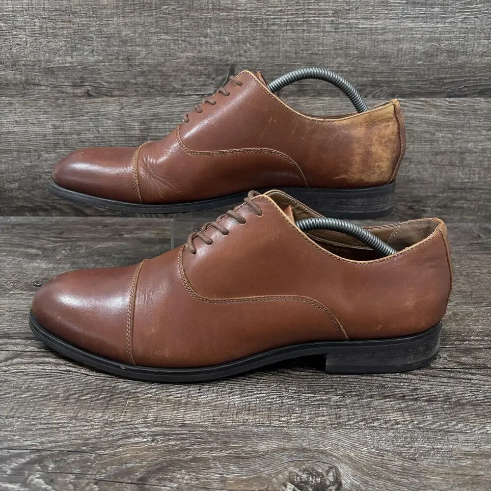 Frye Scott Cap Toe Oxford Dress Shoes Men's 11 D Brown Cognac Leather Lace Up